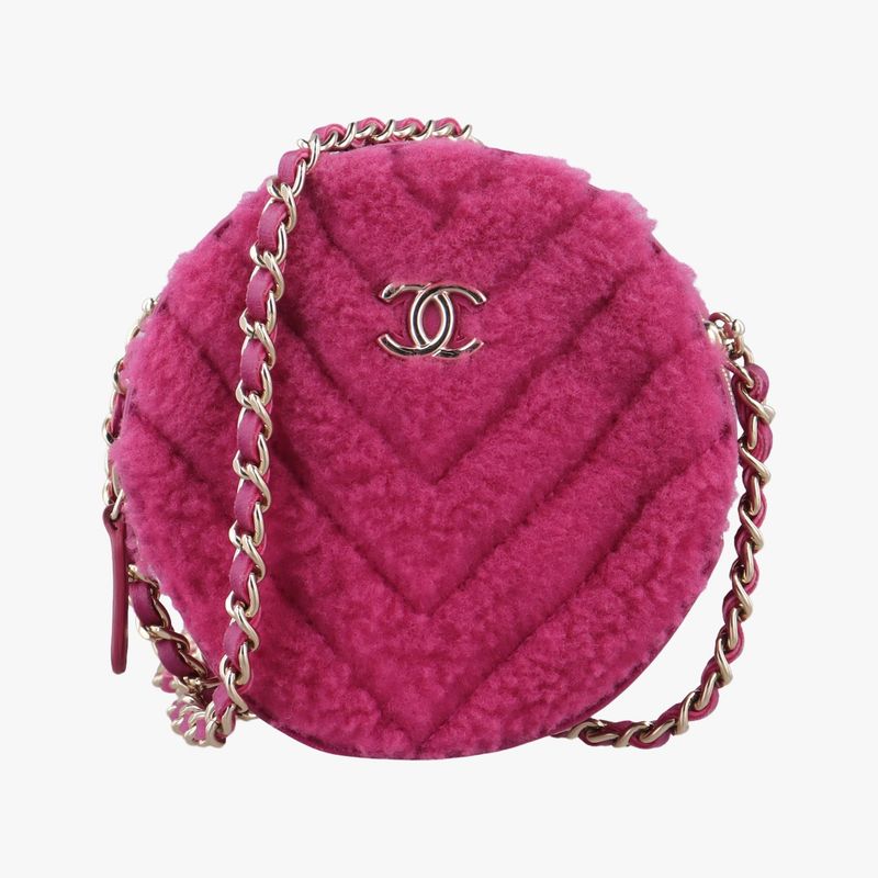 CHANEL  Round Mouton Coco Mark Pink Fur X Leather Ap093228979353