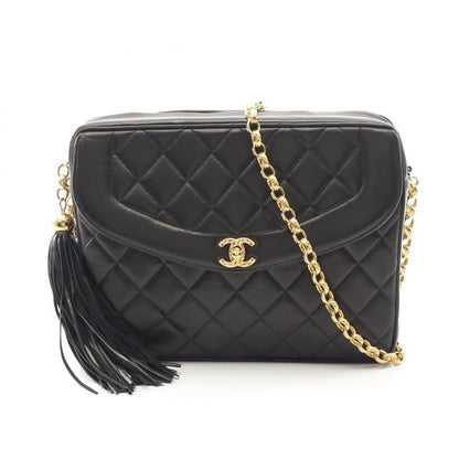 Chanel Shoulder Bag Quilted Diana Flap Black Lambskin Fringe