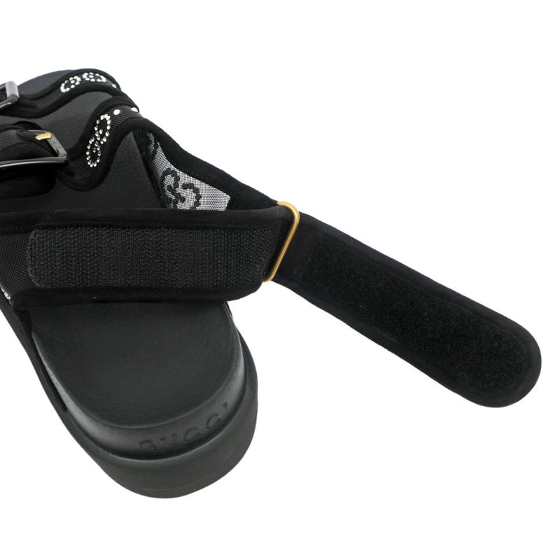 Gucci Sandals Crystal Belt Black 701158 Size 36 GG Logo Mesh Women's
