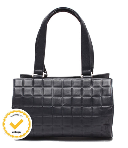 Chanel Tote Bag Silver Choco Bar Lambskin