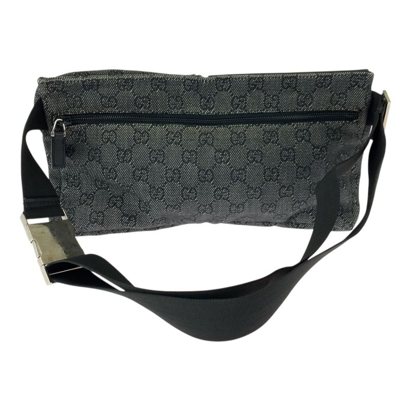 Gucci Black Silver Hardware GG Canvas 23566 Waist Bag Bum Bag Women 505371