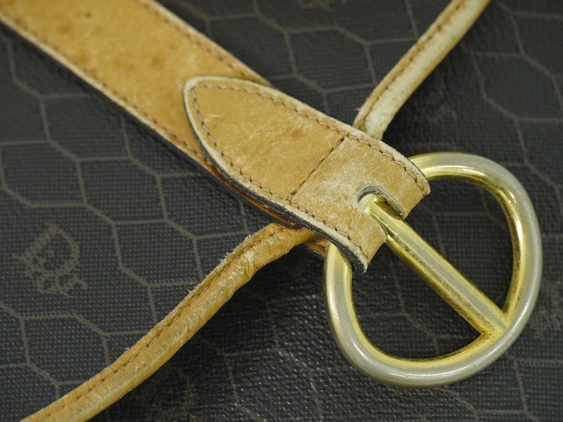 Authentic Christian DIOR Honeycomb Pattern Shoulder Bag Pochette PVC Black Bag