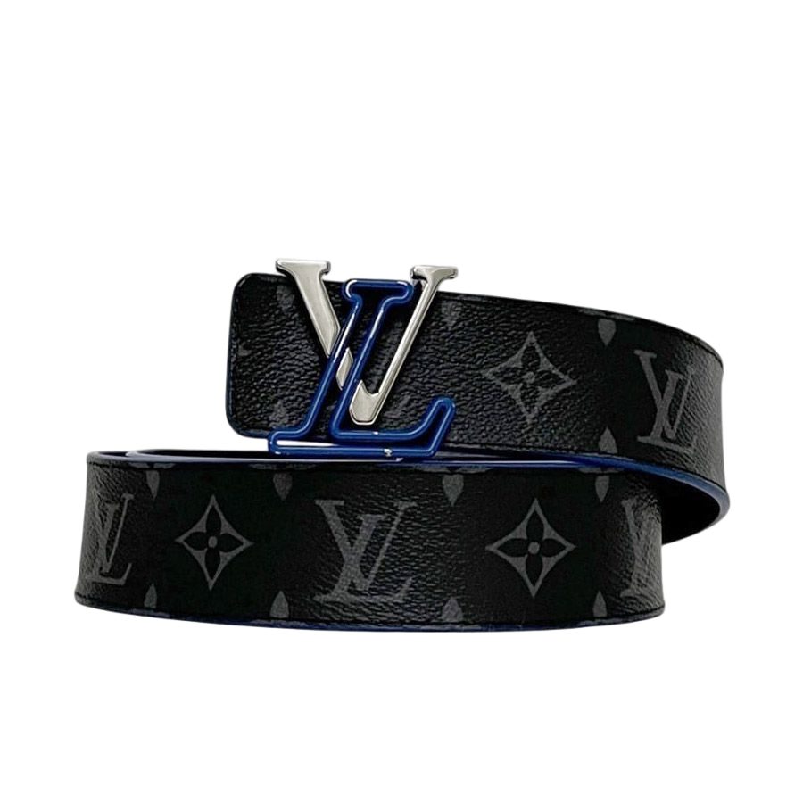 Louis Vuitton Belt Ceinture LV Line Black Blue Monogram Eclipse Reversible