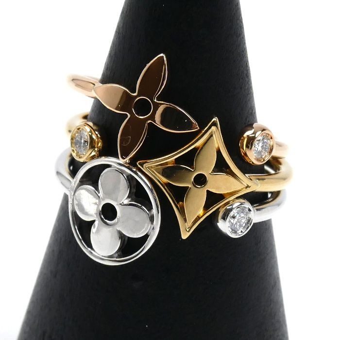Louis Vuitton 18k Yellow Gold PG WG Bag Monogram Idylle Three Ring Diamond