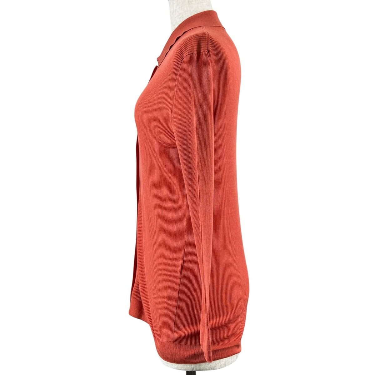 Hermes Silk Cotton Long Sleeve Knit Shirt Cardigan Orange SM — view 4