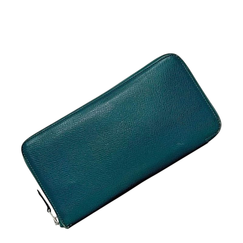 Hermes Round Zipper Long Wallet Azap Silk Quinn Green Wallet