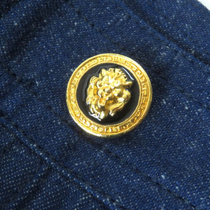 Gucci 521009) 100% Cotton Webline GG Logo Button Rabbit Embroidered Denim