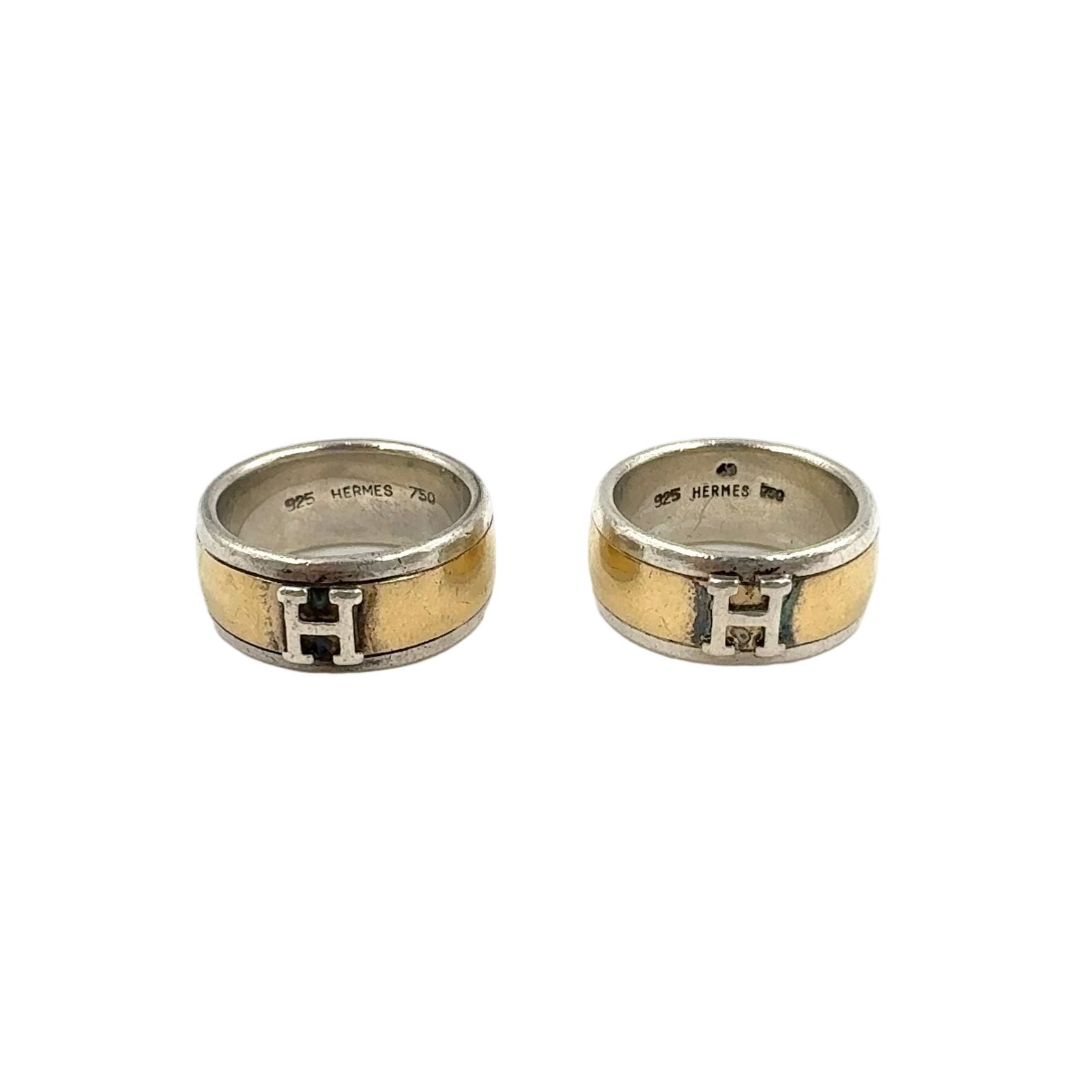 Hermes Logo Yellow Gold Silver Ring