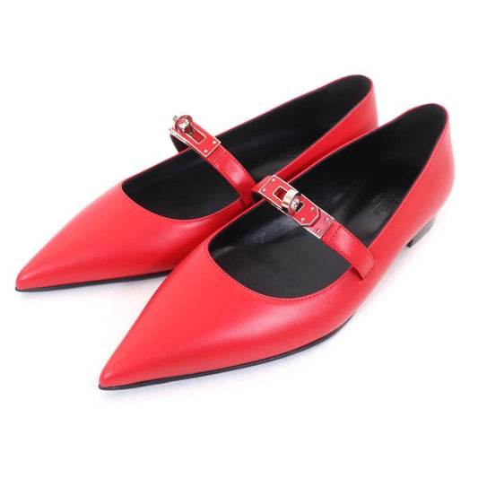 Hermes 25SS 251001z Ballet Shoes Kelly Rouge Vif Kelly Pointed Toe Leather Flat