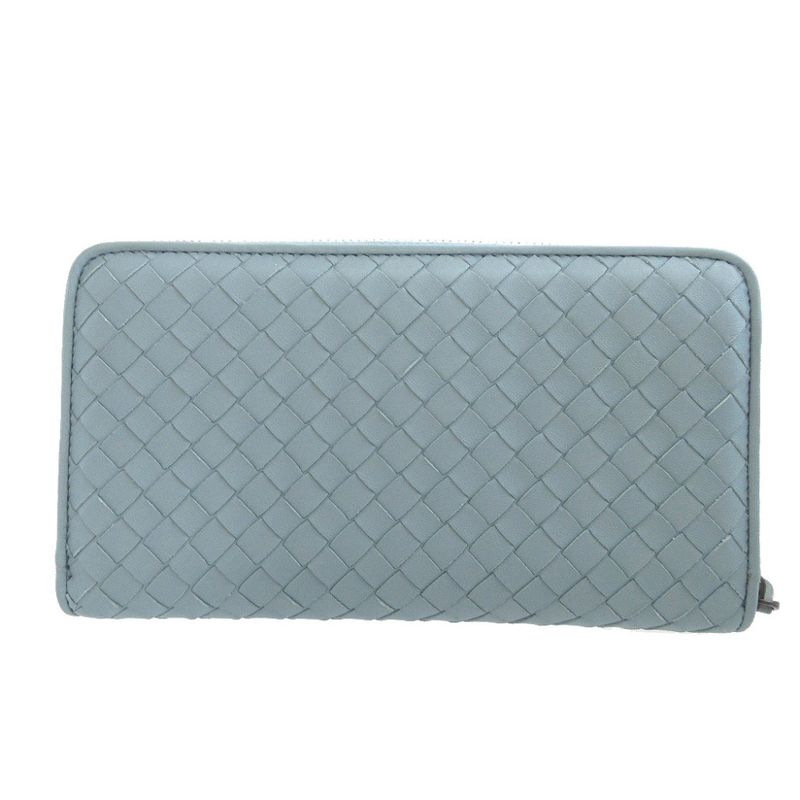 Bottega Veneta Intrecciato Leather Light Blue Round Zipper Long Wallet 1370