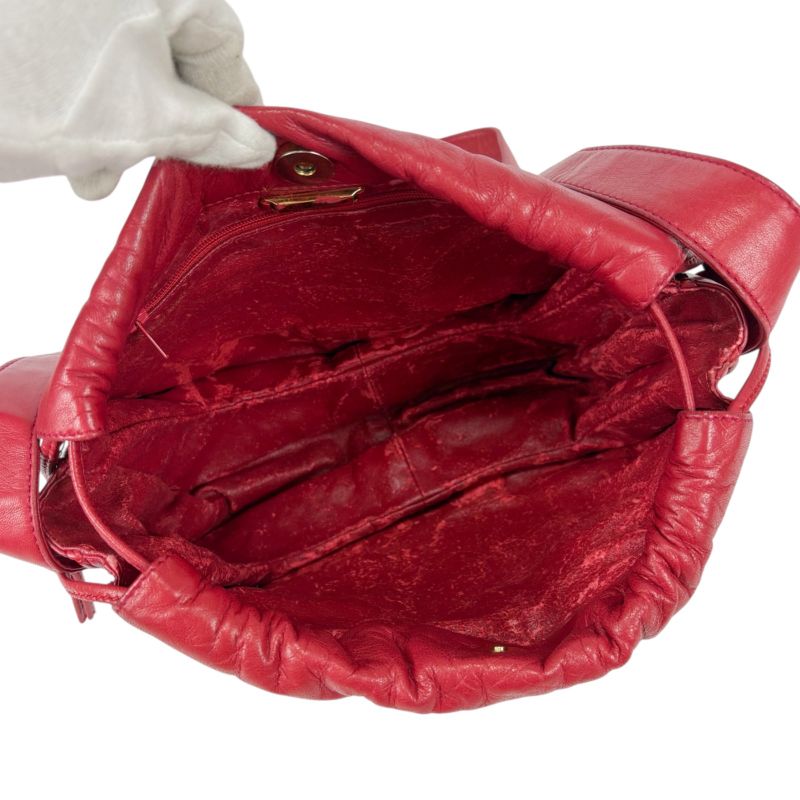 Loewe Drawstring Shape Mini Shoulder Bag Anagram Logo Red Nappa Leather