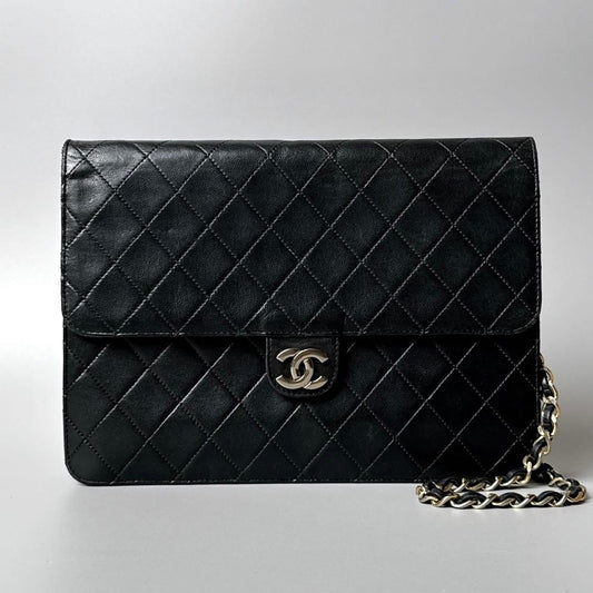 Chanel Quilted Chain Shoulder Bag Black Lambskin
