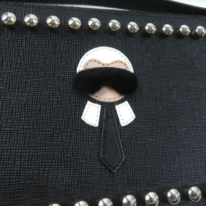 Fendi 8m0341 Carlito Karl Lagerfeld Motif Studded Leather Pouch Black Made In