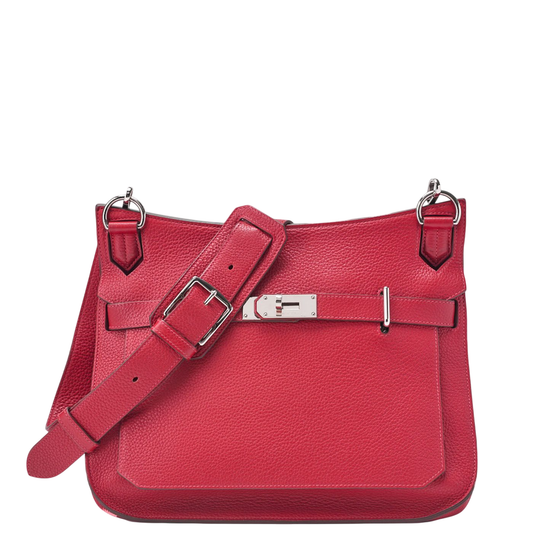 Hermes Gipsyère 34 Shoulder Bag Taurillon Clemence Rouge Casaque (silver