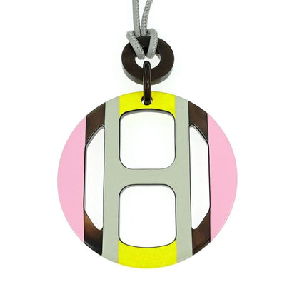 Hermes Necklace H Equipe Buffalo Horn Pink Gray Yellow Pendant
