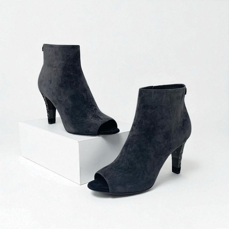 Chanel Boots Short Boots Shoes Suede Gray Unused Here Mark Matelasse Open Toe