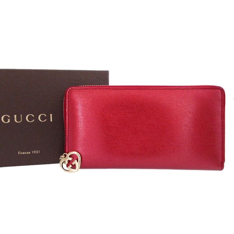 Gucci Heart Interlocking 308005 Leather Red Round Zipper Long Wallet 1346 Gucci