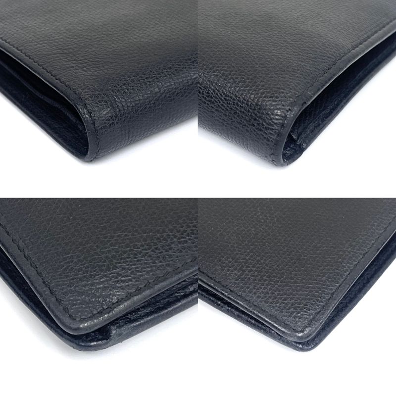 Chanel Long Wallet Coco Button Bifold Wallet Black Leather 60bs190