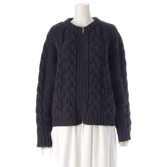 Hermes Wool Cashmere Mix Zip-up Sweater Cable Knit Black 42
