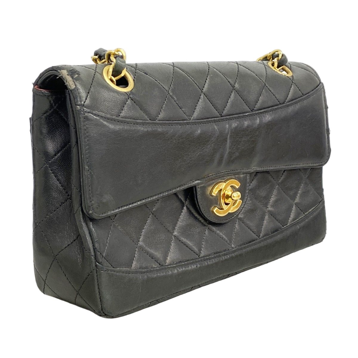 Chanel Shoulder Bag Quilted Lambskin Black Gold — view 2