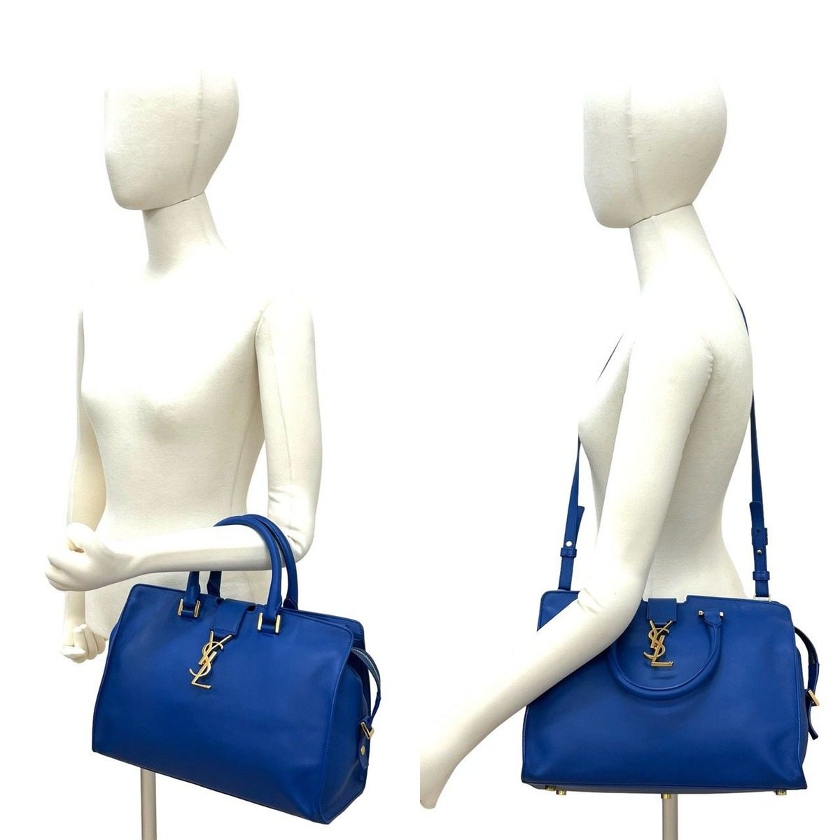 Saint Laurent Yves Baby Cabas YSL Logo Leather 2-Way Shoulder Bag Blue — view 2