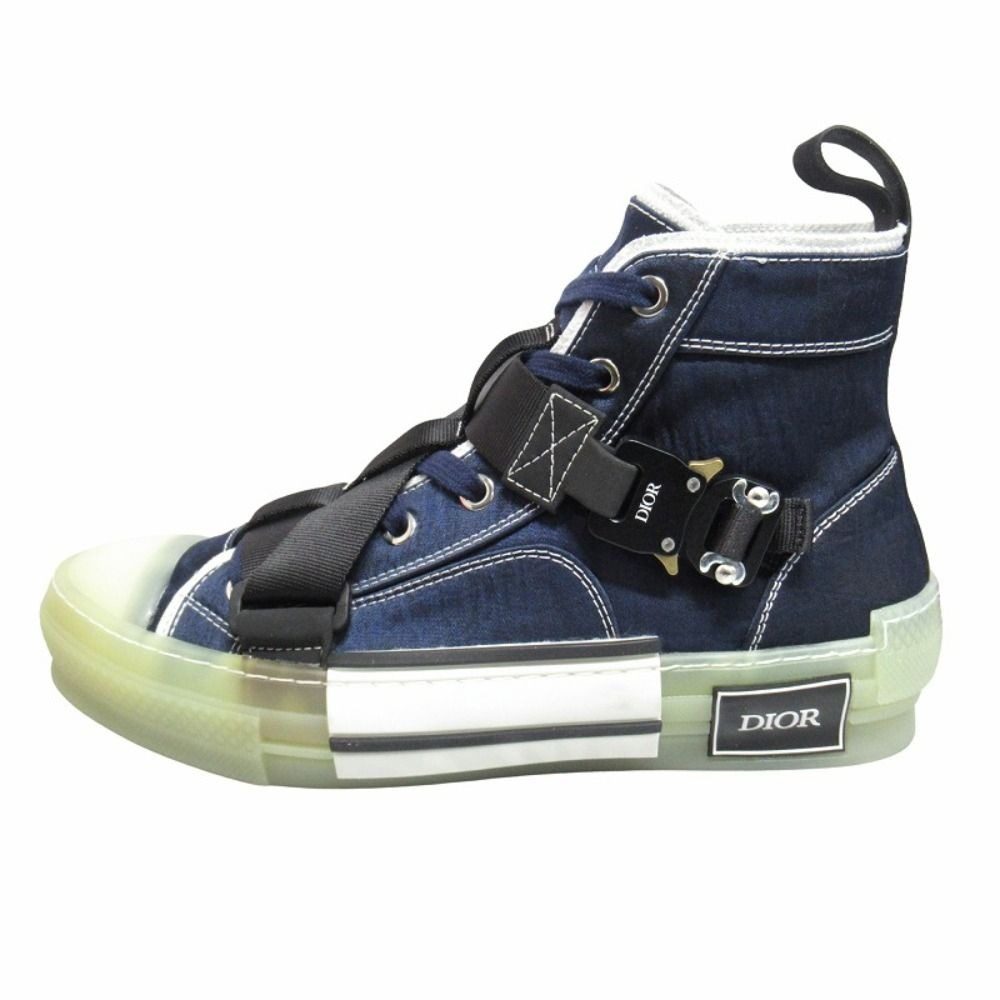 Dior High Top Logo Buckle Cut Sneakers Shoes 36 Navy