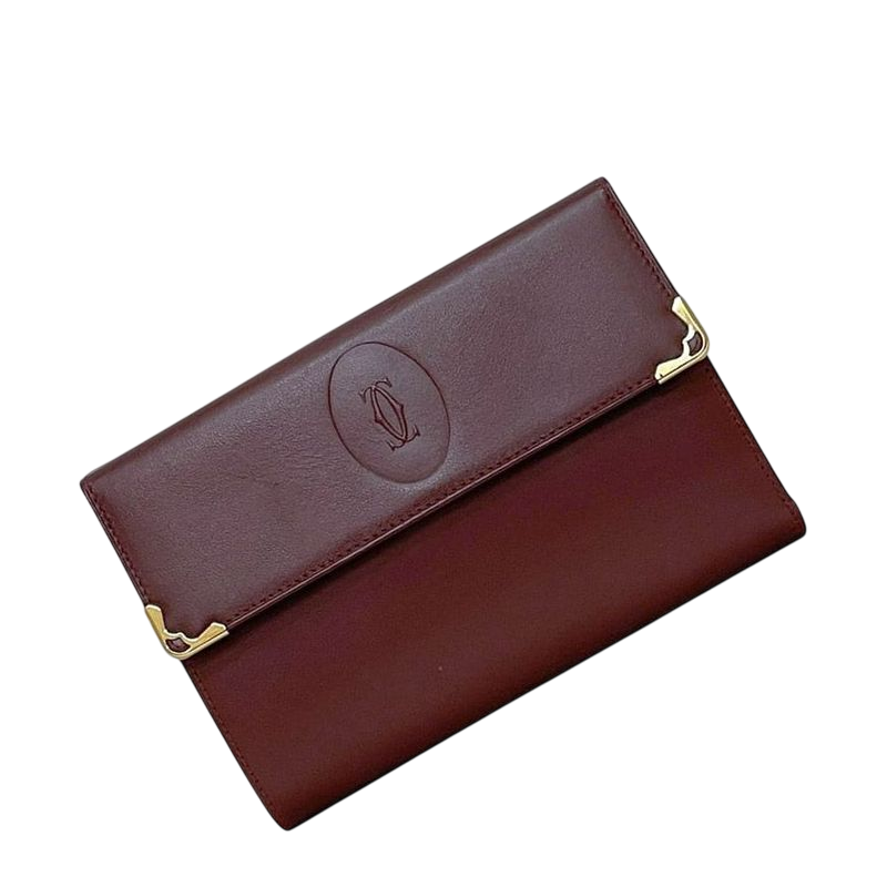 Cartier Trifold Wallet Bordeaux Must Excellent Condition Preowned Leather