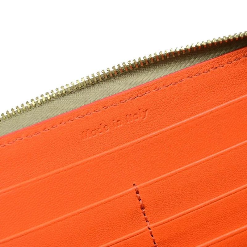 Celine Long Wallet Round Zipper Orange Beige Leather Hemp 09bs057