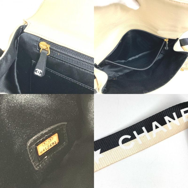 Chanel Shoulder Bag CC Coco Mark Choco Bar Bicolor Leather White