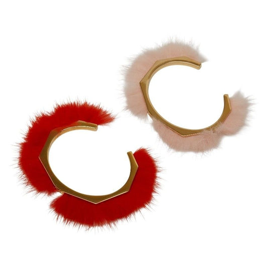 Fendi Fur Motif Bangle Set of 2 Gold Pink Orange Plated