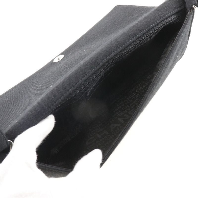 Chanel Chocolate Bar Ice Cube Cotton Black Women's Shoulder Bag