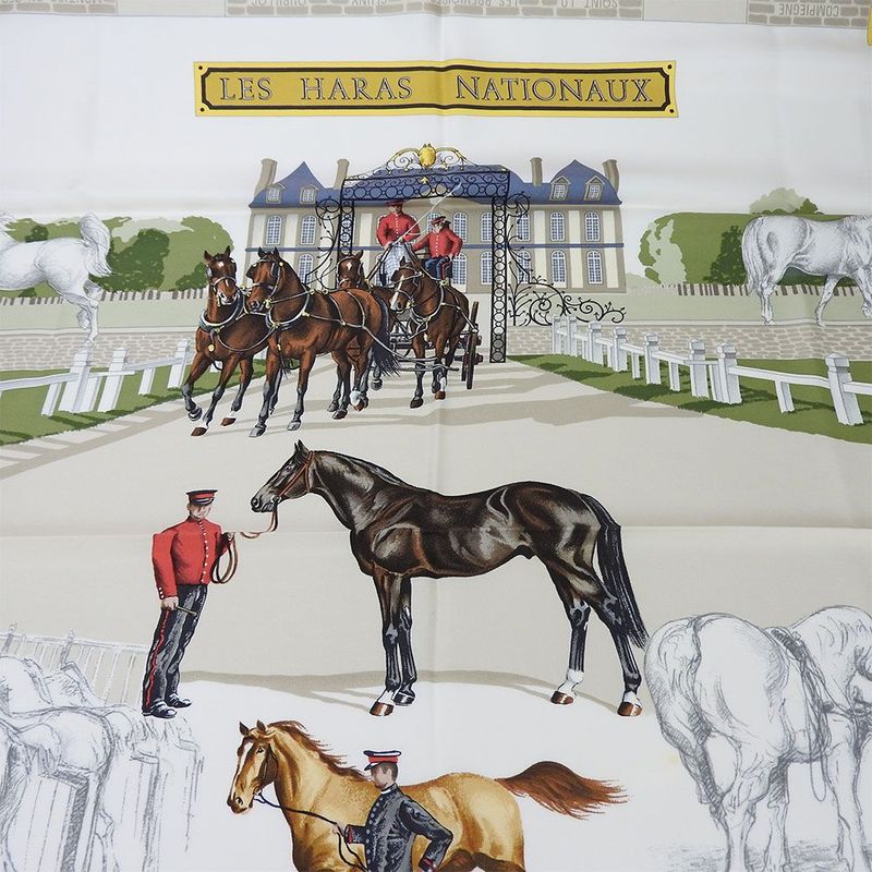 Hermes Scarf Carre90 100% Silk LES Haras Nationaux National Stallion Breeding