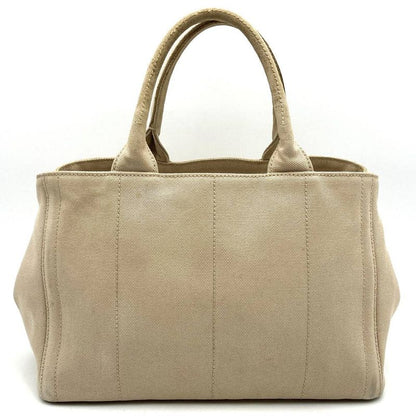 Prada Canapa Bijoux Tote Handbag Studded Canvas Beige Ivory Women's