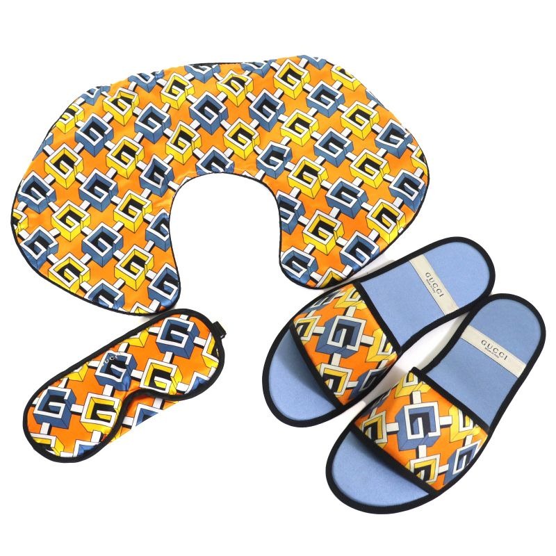 Gucci Silk Geometric G Travel Set Eye Mask Air Pillow Slippers 3-piece