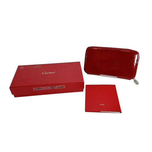 Cartier 2 C Motif Long Wallet Round Zipper Red
