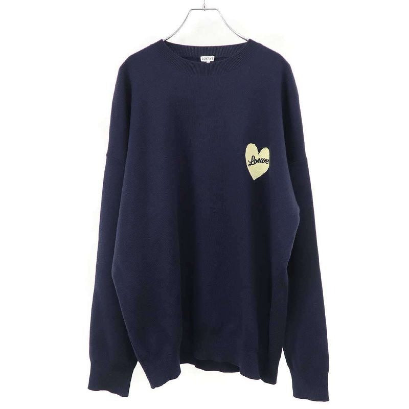 Loewe 23 AW Heart Logo Wool Knit Sweater H526 Y14 kei Navy