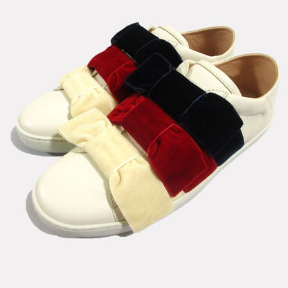 Gucci Ribbon Bee Low Cut Slip on Sneakers 36.5 White Red Navy