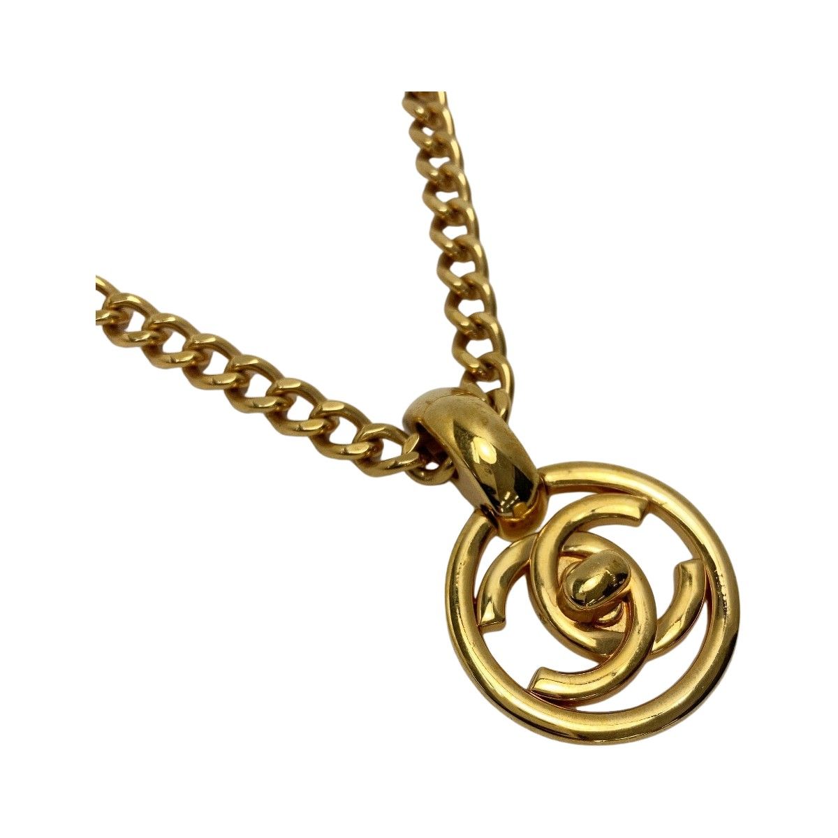 Chanel Cocomark Round Turnlock Necklace 97p Gold GP