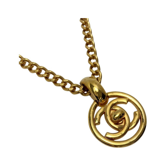 Chanel Cocomark Round Turnlock Necklace 97p Gold GP