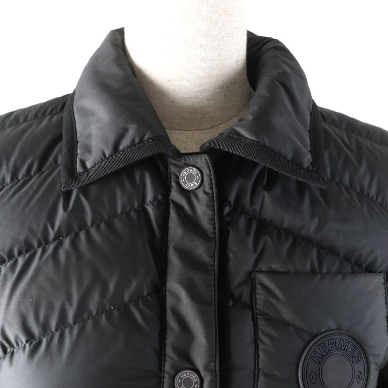 Hermes 23AW 3h0185da Quilted Overshirt Down Jacket With Crude Cell Patch Black