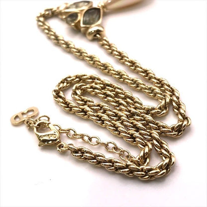 Dior Color Stone Faux Pearl Chain Necklace Gold