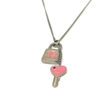 Chanel Necklace Coco Mark Padlock Cadenna Heart Key Metal Silver