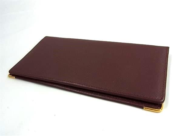 Cartier Must Line Leather Foldable Long Wallet Billfold Card Holder Bordeaux