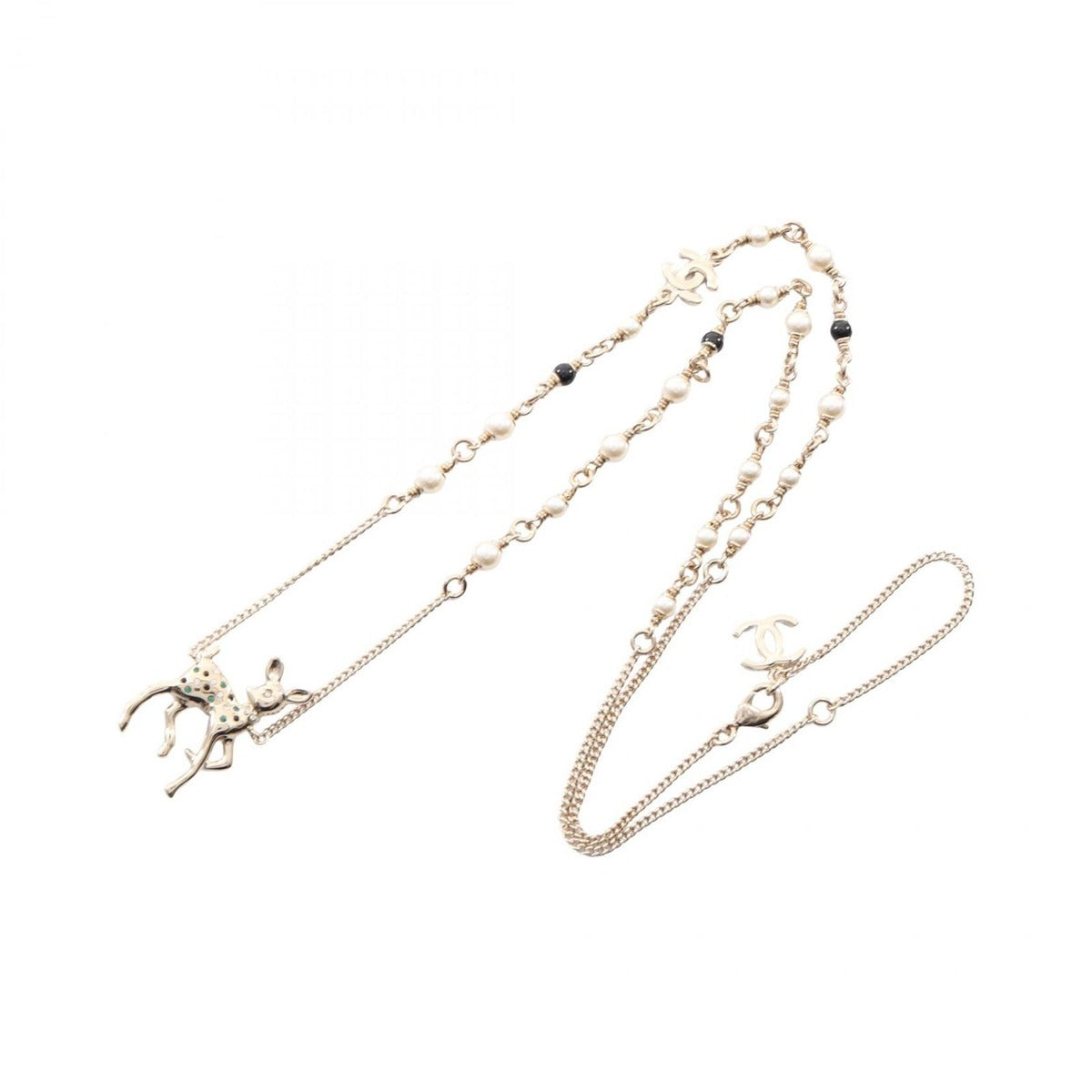 Chanel Necklace Earrings CC Logo Bambi Gold White Green — view 3