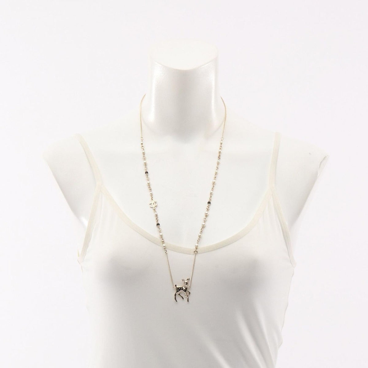 Chanel Necklace Earrings Gift CC Logo Bambi Gold White Green — view 6