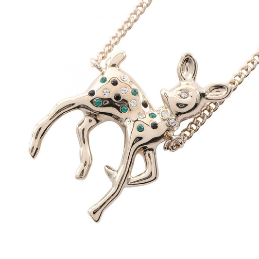 Chanel Necklace Earrings CC Logo Bambi Gold White Green