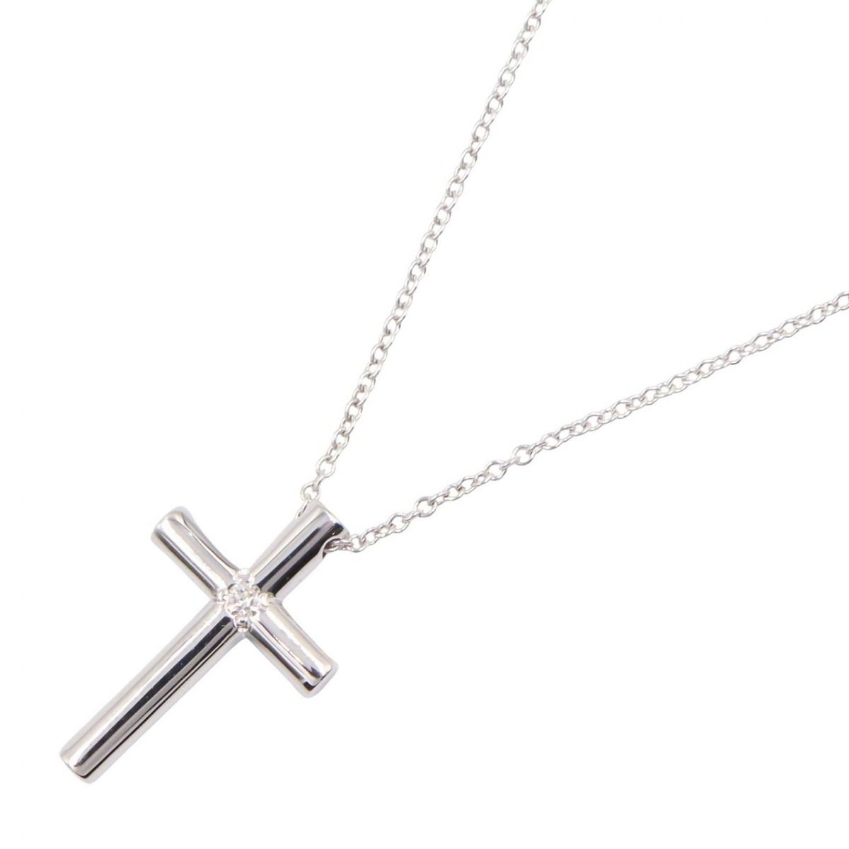 Tiffany & Co Necklace Cross 40.5 cm 18k White Gold Diamond