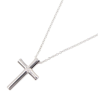 Tiffany & Co Necklace Cross 40.5 cm 18k White Gold Diamond