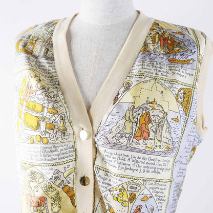 Hermes Vintage MONT Sainct Michel Mont Saint Michel Silk Cotton Rare Vest
