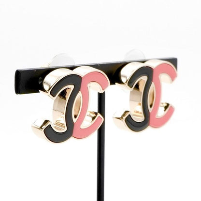 Chanel Earrings Earring Gold Black Pink Coco Mark Bicolor